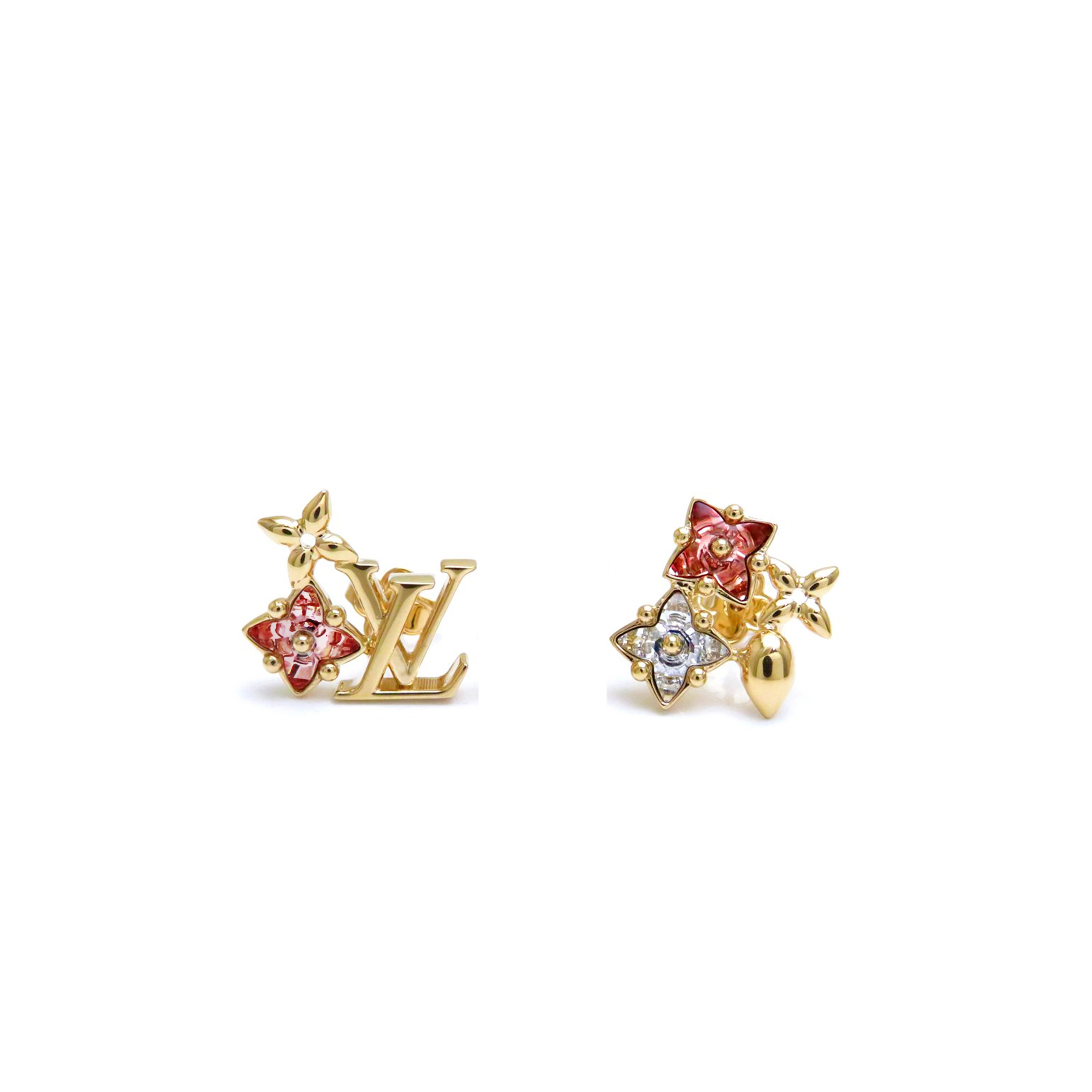 LOUIS VUITTON METAL CRYSTAL LOULOUGRAM MONOGRAM FLOWERS EARRINGS GOLD M00788